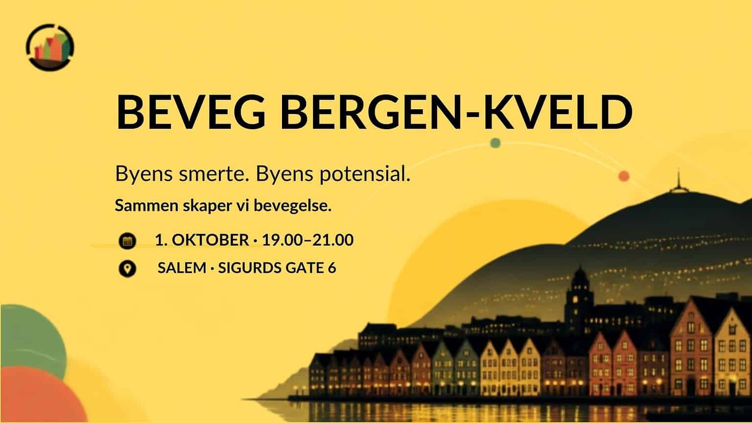 Grafikk for Beveg Bergen-kveld 1. oktober 2026 med Bryggen i Bergen